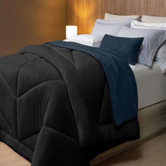 Coberdrom Dupla Face Solteiro com Sherpa Lavive Winter Colors 2,40m X 1,50m Preto