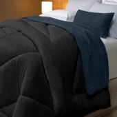 Coberdrom Dupla Face Solteiro com Sherpa Lavive Winter Colors 2,40m X 1,50m Preto
