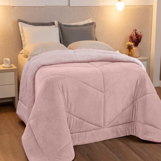 Coberdrom Dupla Face Solteiro com Sherpa Lavive Winter Colors 2,40m X 1,50m Rosè
