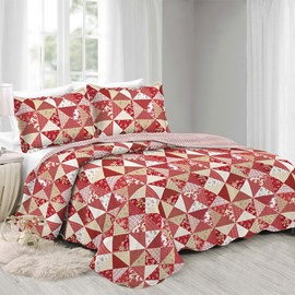 Cobre Leito Casal Camesa Evolution Patchwork Cerise 3 Peças