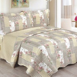 Cobre Leito Casal Camesa Evolution Patchwork Emma 3 Peças