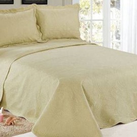 Cobre Leito Casal Camesa Trapunto Khaki 3 Peças
