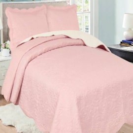 Cobre leito Casal Ultrasonic Lorena Rosa Dupla-Face  3 peças Cobre leito Casal Ultrasonic Lorena Rosa Dupla-Face  3 peças