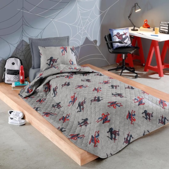 Cobre Leito Solteiro Hedrons Disney Spider-Man 1,60 x 2,35 ( Não Acompanha Porta Travesseiro)