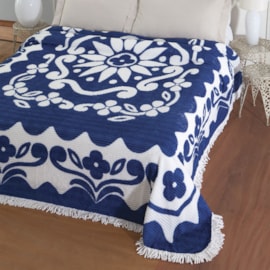 Colcha Casal Chenille Canelada Jolitex Florida Azul/Branco Colcha Casal Chenille Canelada Jolitex Florida Azul/Branco