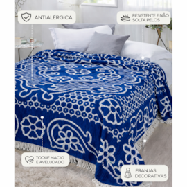 Colcha Casal Jolitex Chenille Canelada Aristocrata Azul/Branco