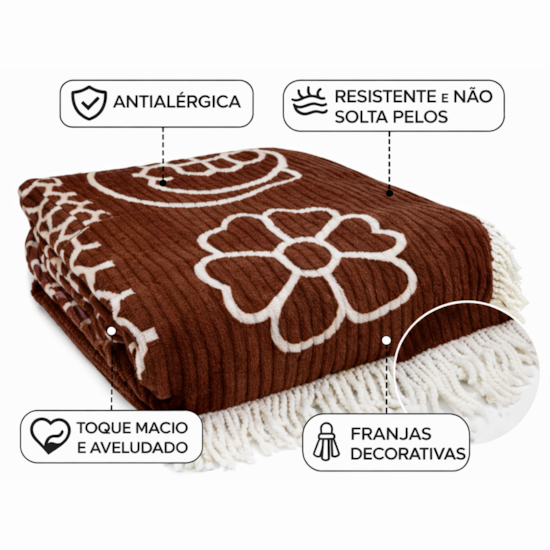 Colcha Casal Jolitex Chenille Canelada Aristocrata Marrom/Branco