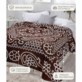 Colcha Casal Jolitex Chenille Canelada Aristocrata Marrom/Branco