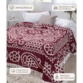 Colcha Casal Jolitex Chenille Canelada Aristocrata Vinho/Branco