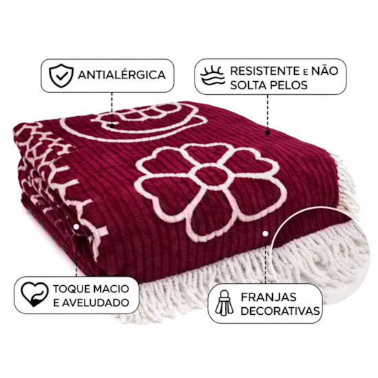 Colcha Casal Jolitex Chenille Canelada Aristocrata Vinho/Branco