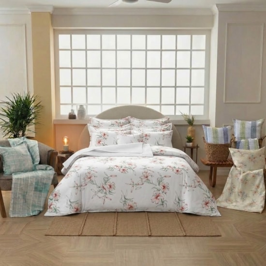 Colcha Casal Teka Allegro Lírios 2,00m x 2,30m 100% Algodão