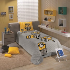 Colcha Infantil Matelassê Solteiro Minions Cinza Lepper Colcha Infantil Matelassê Solteiro Minions Cinza Lepper