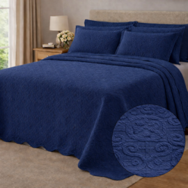 Colcha Piquet Jacquard Queen 100% Algodão Tognato Capela 2,40 x 2,60 Azul Indigo
