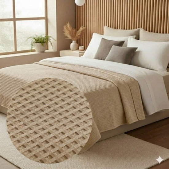 Colcha Queen Piquet Teka Genova Bege 100% Algodão