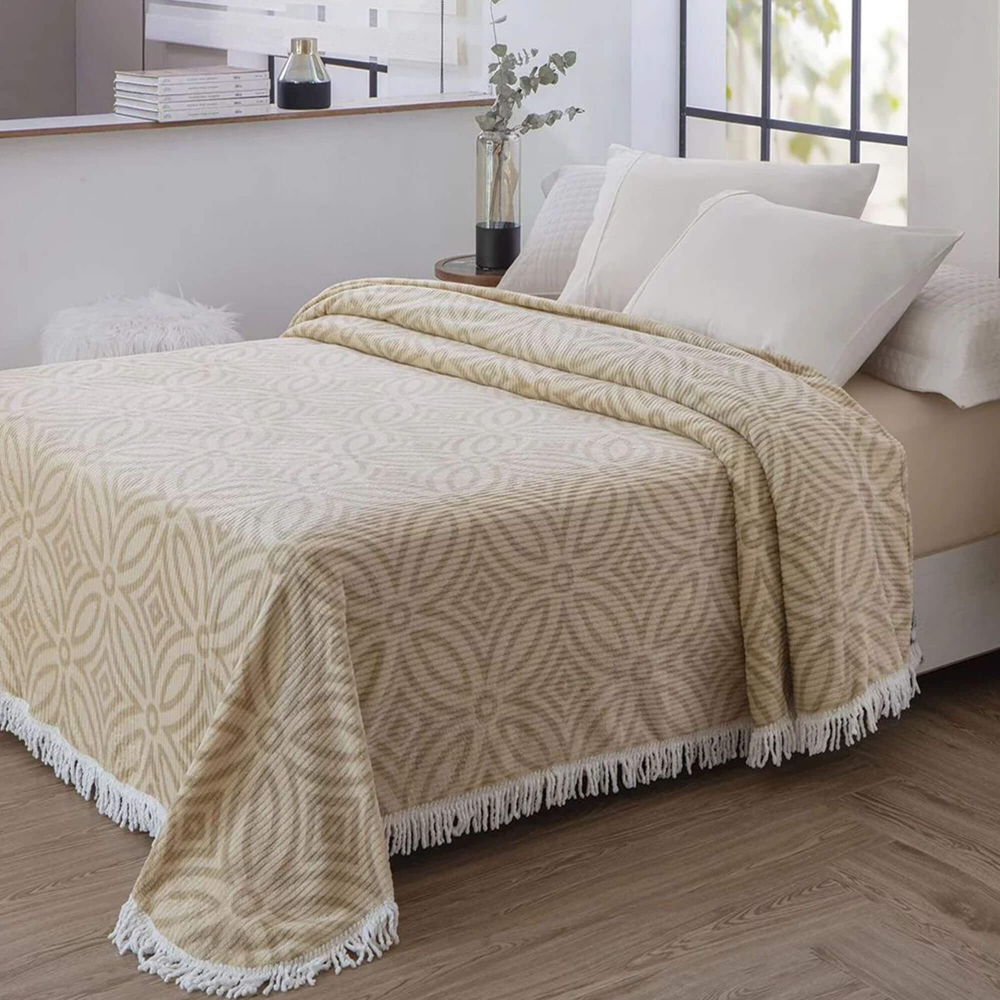 Colcha Casal Chenille Canelada Jolitex Isadora Bege