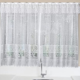 Cortina de Renda para Cozinha Interlar 2,00m x 1,50m Rosas Branco