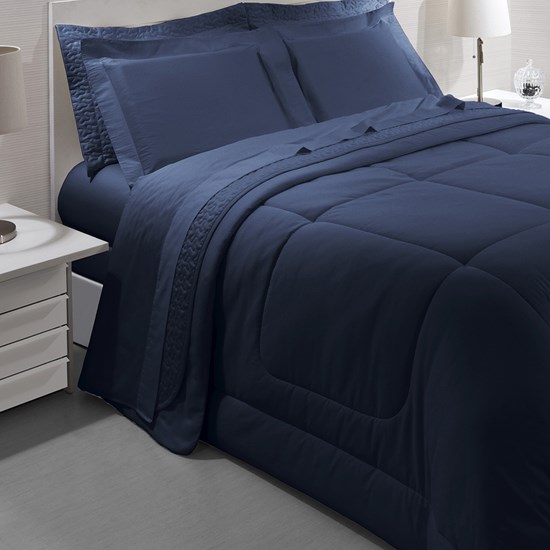 Jogo de cama de luxo King Edredom de hotel azul xadrez King Size (1 capa de  edredom 264 x 228 cm com fecho de zíper + 2 fronhas 50 x 91 cm)