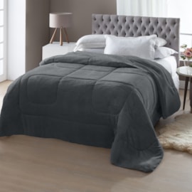 Edredom Queen Dupla-Face Atrium Flannel Cinza Petróleo Jolitex Ternille