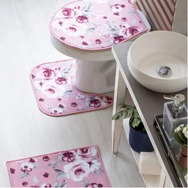 Jogo de Banheiro Carícia Corttex Floral Rosa 3 Peças