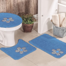 Jogo de Banheiro Cotton Aplique Azul e Cinza Miriam 3 Peças Jogo de Banheiro Cotton Aplique Azul e Cinza Miriam 3 Peças