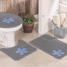 Jogo de Banheiro Cotton Aplique Cinza e Azul Miriam 3 Peças Jogo de Banheiro Cotton Aplique Cinza e Azul Miriam 3 Peças
