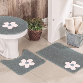 Jogo de Banheiro Cotton Aplique Cinza e Branco Miriam 3 Peças Jogo de Banheiro Cotton Aplique Cinza e Branco Miriam 3 Peças