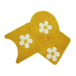 Jogo de Banheiro Cotton Aplique Mostarda e Bege Miriam 3 Peças Jogo de Banheiro Cotton Aplique Mostarda e Bege Miriam 3 Peças