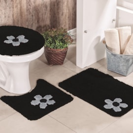 Jogo de Banheiro Cotton Aplique Preto e Cinza Miriam 3 Peças Jogo de Banheiro Cotton Aplique Preto e Cinza Miriam 3 Peças