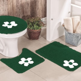 Jogo de Banheiro Cotton Aplique Verde e Branco Miriam 3 Peças Jogo de Banheiro Cotton Aplique Verde e Branco Miriam 3 Peças