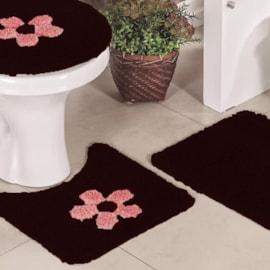 Jogo de Banheiro Cotton Aplique Vinho e Rosa Miriam 3 Peças Jogo de Banheiro Cotton Aplique Vinho e Rosa Miriam 3 Peças