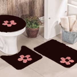 Jogo de Banheiro Cotton Aplique Vinho e Rosa Miriam 3 Peças Jogo de Banheiro Cotton Aplique Vinho e Rosa Miriam 3 Peças