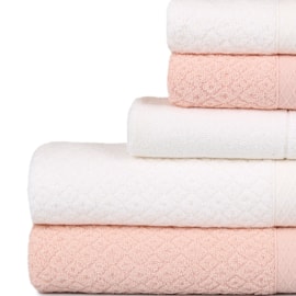 Jogo de Banho Atlantica Capri 5 Pçs Branco e Rosa (2 Banho + 2 Rosto e Piso) Jogo de Banho Atlantica Capri 5 Pçs Branco e Rosa (2 Banho + 2 Rosto e Piso)