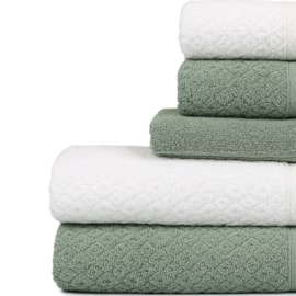 Jogo de Banho Atlantica Capri 5 Pçs Branco e Verde (2 Banho + 2 Rosto e Piso) Jogo de Banho Atlantica Capri 5 Pçs Branco e Verde (2 Banho + 2 Rosto e Piso)