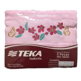 Jogo de Banho Teka Isabelle Bordado 5 Peças Floral Rosa Jogo de Banho Teka Isabelle Bordado 5 Peças Floral Rosa