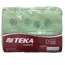 Jogo de Banho Teka Isabelle Bordado 5 Peças Verde Folhas Jogo de Banho Teka Isabelle Bordado 5 Peças Verde Folhas