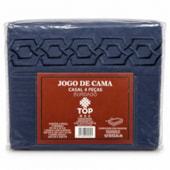 Jogo de Cama Casal 4 Peças Bordado Azul Marinho 100% Poliéster Top Max