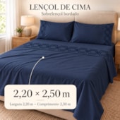 Jogo de Cama Casal 4 Peças Bordado Azul Marinho 100% Poliéster Top Max