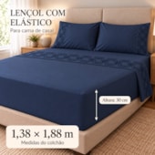 Jogo de Cama Casal 4 Peças Bordado Azul Marinho 100% Poliéster Top Max