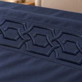 Jogo de Cama Casal 4 Peças Bordado Azul Marinho 100% Poliéster Top Max