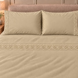 Jogo de Cama Casal 4 Peças Bordado Bege 100% Poliéster Top Max