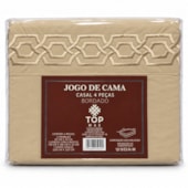 Jogo de Cama Casal 4 Peças Bordado Bege 100% Poliéster Top Max