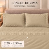 Jogo de Cama Casal 4 Peças Bordado Bege 100% Poliéster Top Max