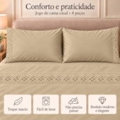 Jogo de Cama Casal 4 Peças Bordado Bege 100% Poliéster Top Max