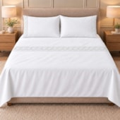 Jogo de Cama Casal 4 Peças Bordado Branco 100% Poliéster Top Max