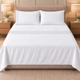 Jogo de Cama Casal 4 Peças Bordado Branco 100% Poliéster Top Max