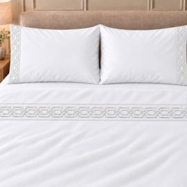 Jogo de Cama Casal 4 Peças Bordado Branco 100% Poliéster Top Max