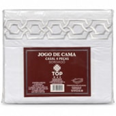 Jogo de Cama Casal 4 Peças Bordado Branco 100% Poliéster Top Max