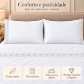 Jogo de Cama Casal 4 Peças Bordado Branco 100% Poliéster Top Max