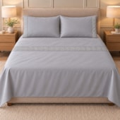 Jogo de Cama Casal 4 Peças Bordado Cinza 100% Poliéster Top Max