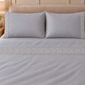 Jogo de Cama Casal 4 Peças Bordado Cinza 100% Poliéster Top Max
